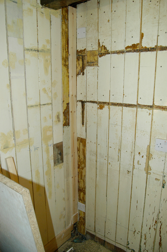 repaired matchboard walls