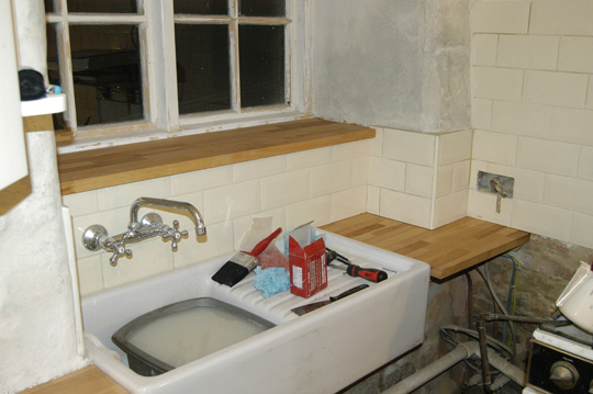 Window ledge and L shaped bit of worktop fitted